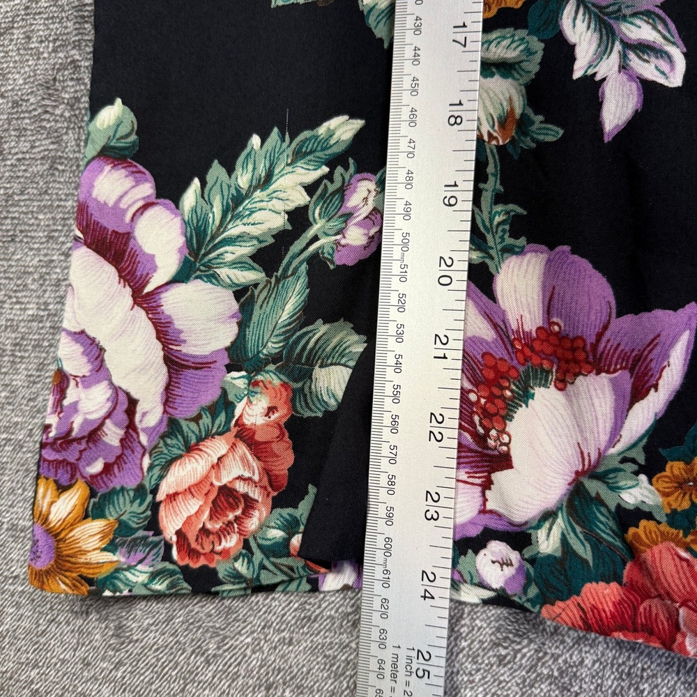Vintage Pinnacle Floral Button Up Shirt 100% Rayon ILGWU Made in USA Black Large - Picture 9 of 9
